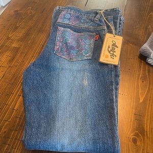 Angfu Jeans new with tags flora design flare womens jeans